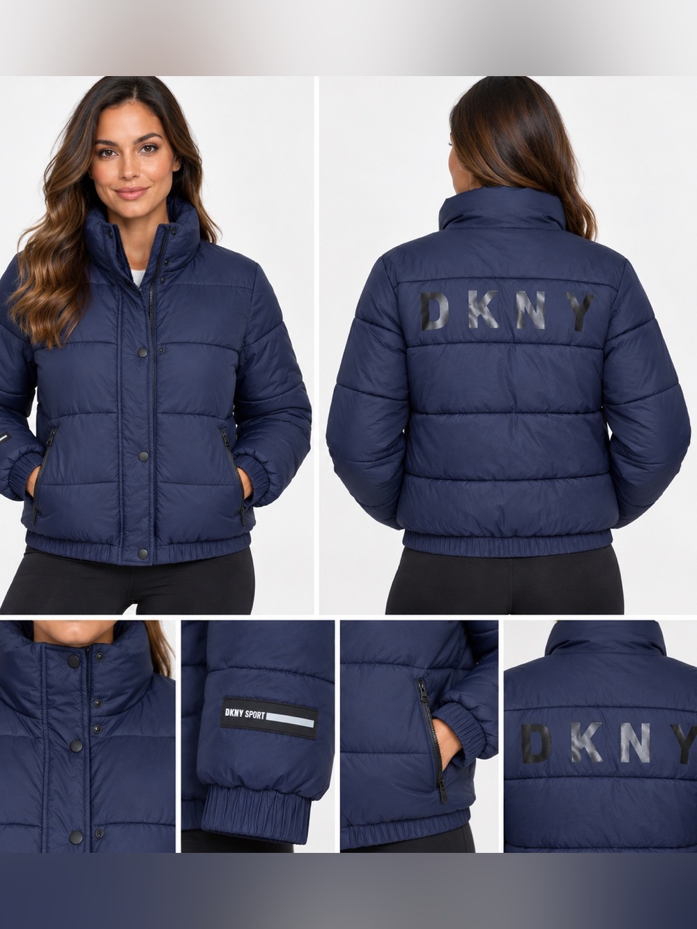 DKNY Navy Quilted Puffer Jacket with Logo Back